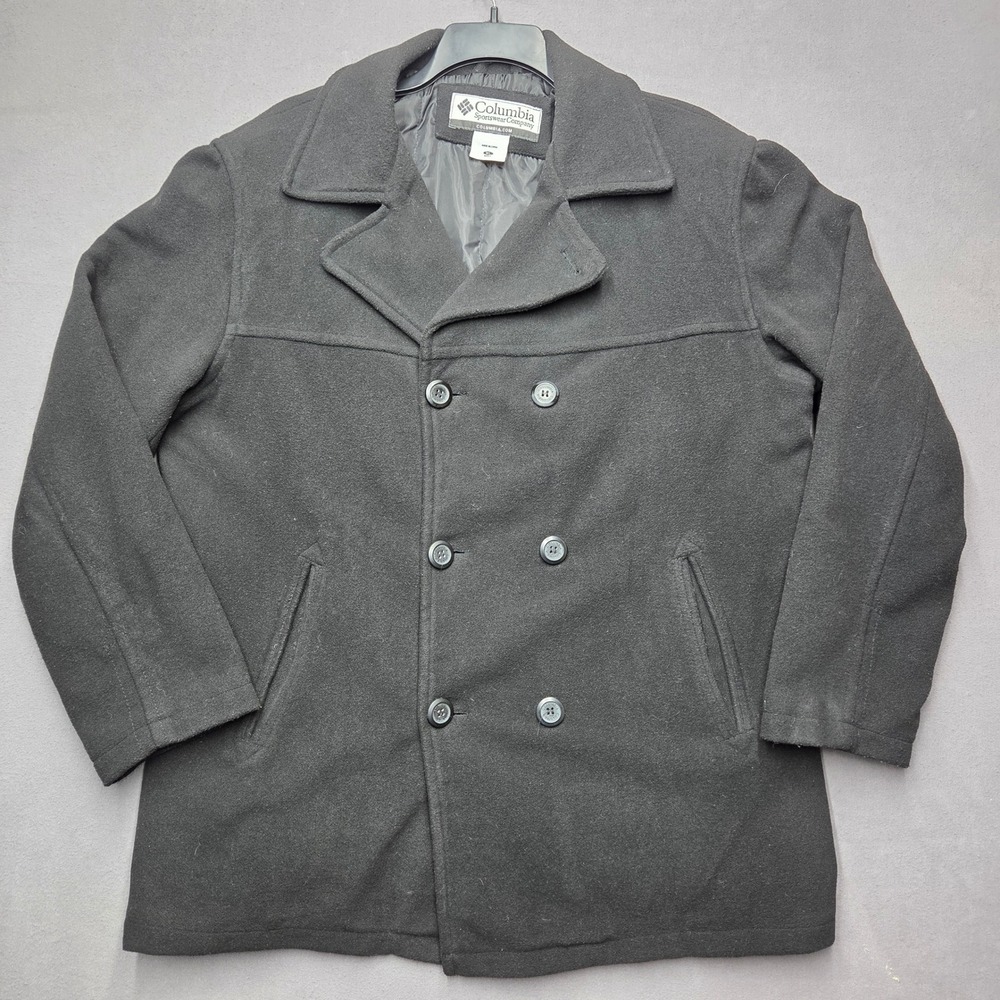 Columbia Mens Black Fleece Pea Coat Double Breasted Quilted Lined Jacket XL